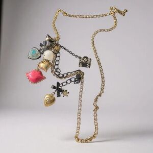 Betsey Johnson RARE dinner lips Layered charm Necklace. vintage